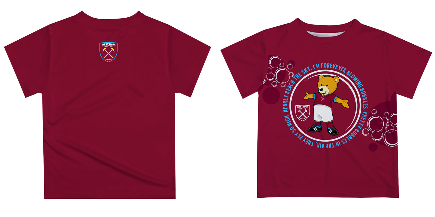 West Ham United Vive La Fete Bubbles The Bear & Team Logo T-Shirt - Maroon