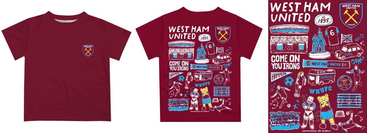 West Ham United Vive La Fete Impressions Artwork T-Shirt - Maroon