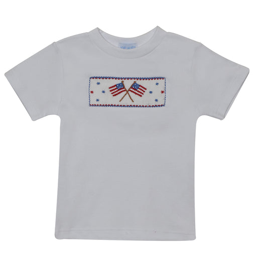 Americana Smocked White Knit Boys Tee Shirt Short Sleeve