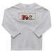 Firetruck Smocked White Knit Long Sleeve Boys Tee Shirt