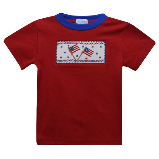 Party 4th July Smocked Red Knit Short Sleeve Boys Tee Shirt