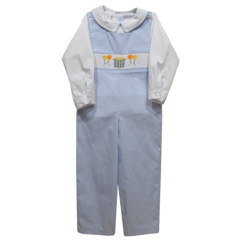 Birthday Smocked Light Blue Check Boys Long Jon Jon and Shirt Long Sleeve