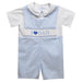 I Love Dad Smocked Light Blue Check Short Sleeve Boys Shortall and Shirt