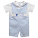 I Love Mom Smocked Light Blue Check Short Sleeve Boys Shortall and Shirt