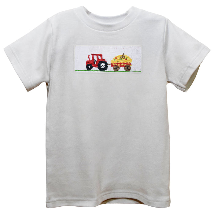 Tractor  White Knit Short Sleeve Boys Tee Shirt