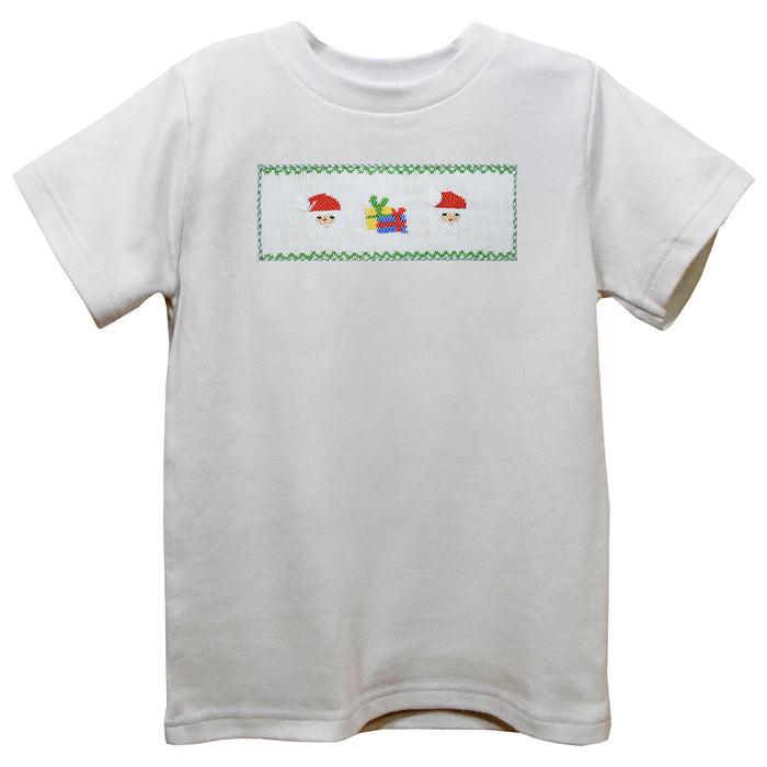 Santa Face  White Knit Short Sleeve Boys Tee Shirt