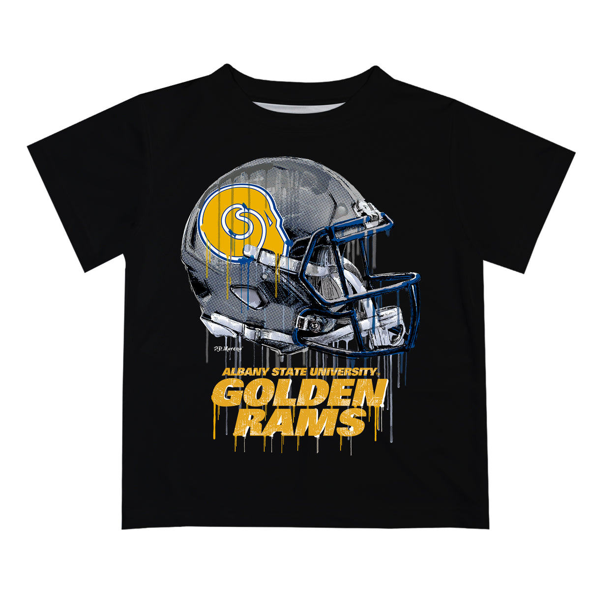 Albany State Rams ASU Original Dripping Football Helmet Gold T-Shirt by Vive La Fete 4