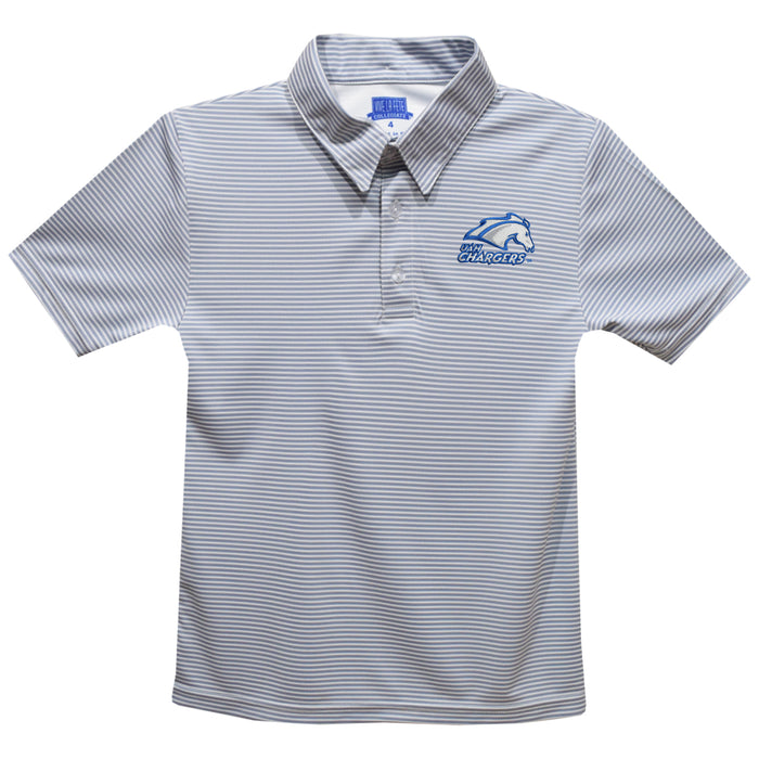 UAH Chargers Embroidered Gray Stripes Short Sleeve Polo Box Shirt