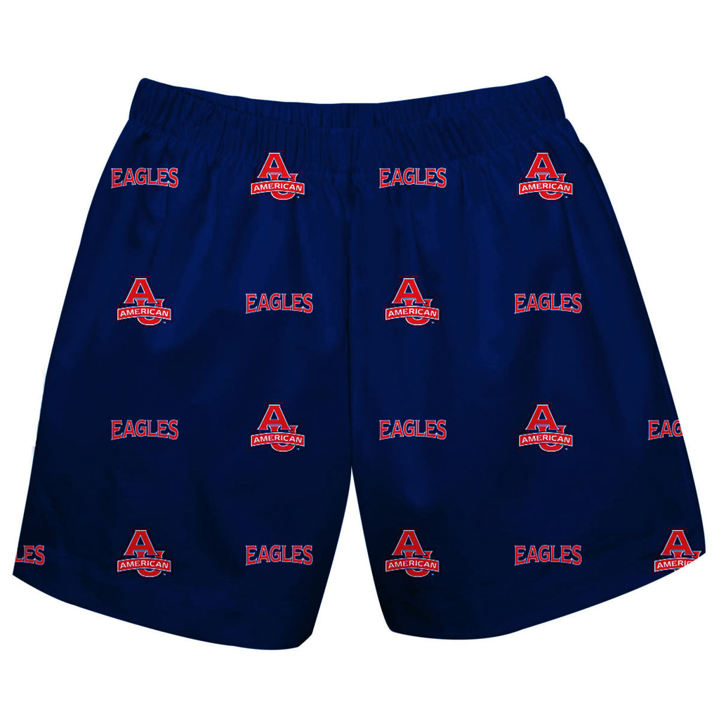 American U Eagles Vive La Fete Game Day Blue Stripes Boys Solid Red Athletic Mesh Short 2