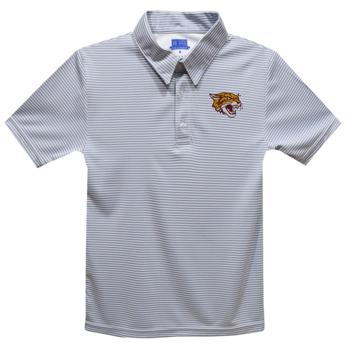 Bethune-Cookman Wildcats BC-U Embroidered Gray Stripes Short Sleeve Polo Box Shirt