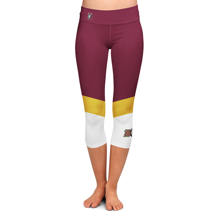 Bloomsburg University Huskies Vive La Fete Game Day Collegiate Ankle Color Block Girls Maroon White Capri Leggings