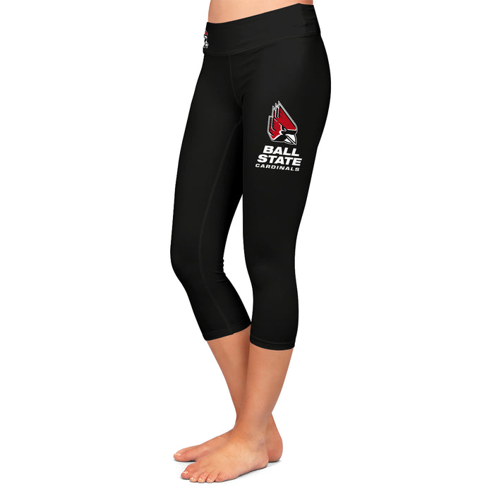 Ball State Cardinals Vive La Fete Game Day Collegiate Large Logo on Thigh  and Waist Black Youth Capri Leggings