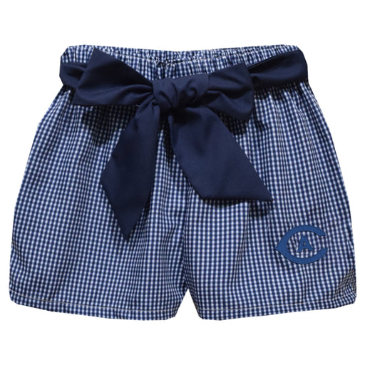 UC Davis Aggies Embroidered Navy Gingham Girls Short with Sash