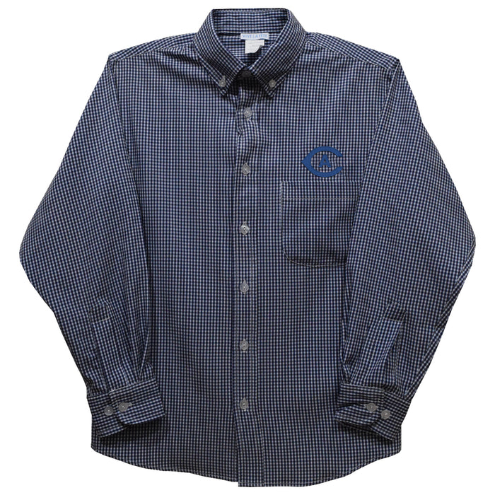 UC Davis Aggies Embroidered Navy Gingham Long Sleeve Button Down