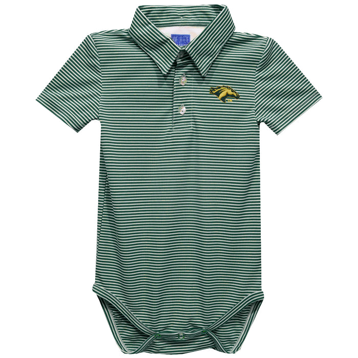 Cal Poly Pomona Broncos Embroidered Hunter Green Stripe Knit Polo Onesie