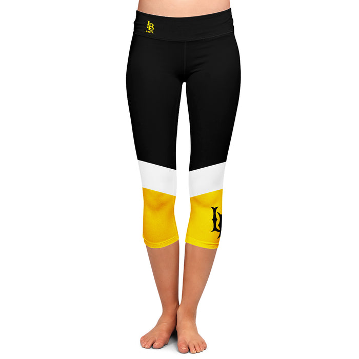 CSULB 49ers Vive La Fete Game Day Collegiate Ankle Color Block Women Black Gold Capri Leggings