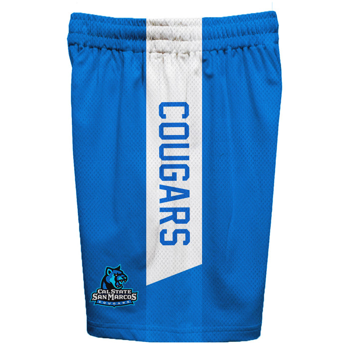 Cal State San Marcos Cougars Vive La Fete Game Day Blue Stripes Boys Solid White Athletic Mesh Short - Vive La Fête - Online Apparel Store