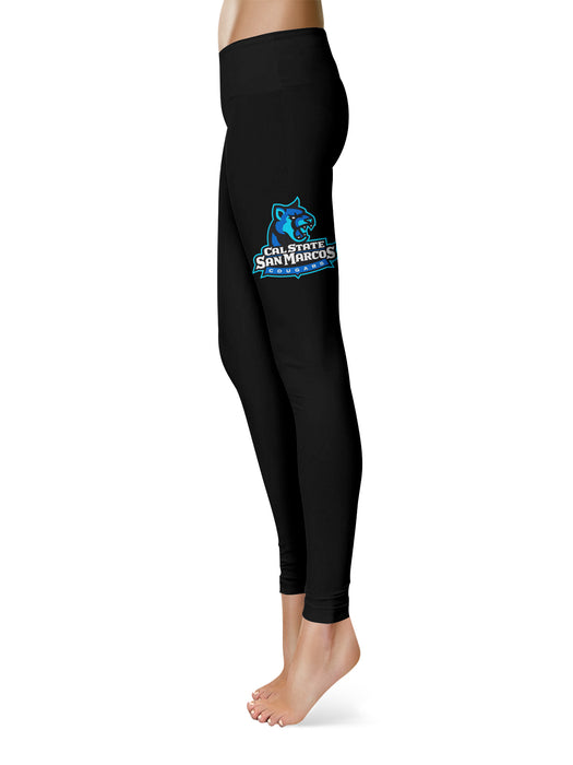 Cal State San Marcos Cougars Vive La Fete Collegiate Large Logo on Thigh Women Black Yoga Leggings 2.5 Waist Tights - Vive La Fête - Online Apparel Store