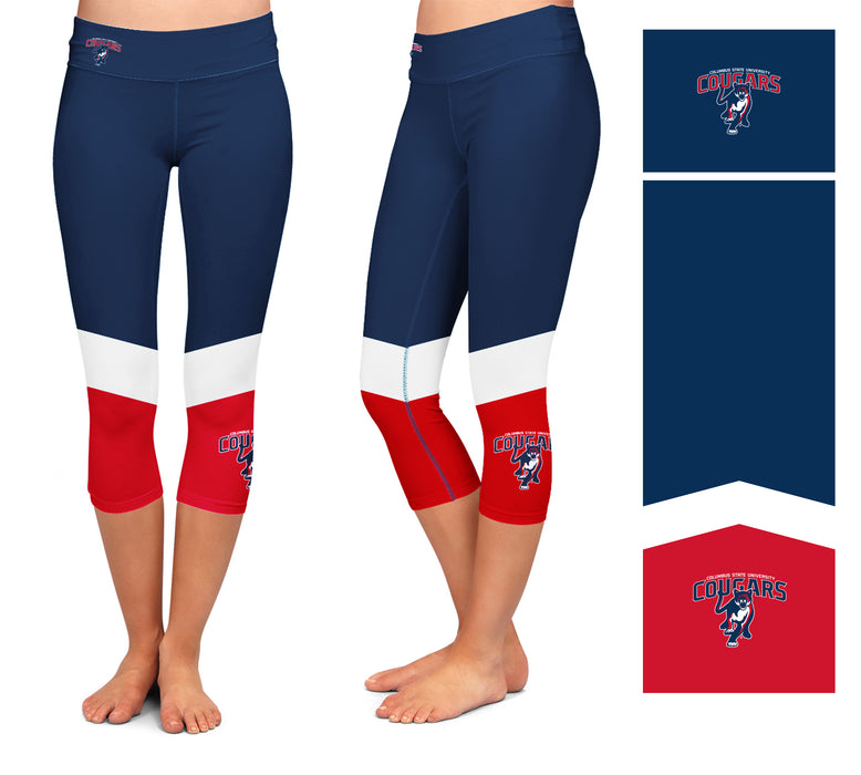 CSU Cougars Vive La Fete Game Day Collegiate Ankle Color Block Women Blue Red Capri Leggings - Vive La Fête - Online Apparel Store