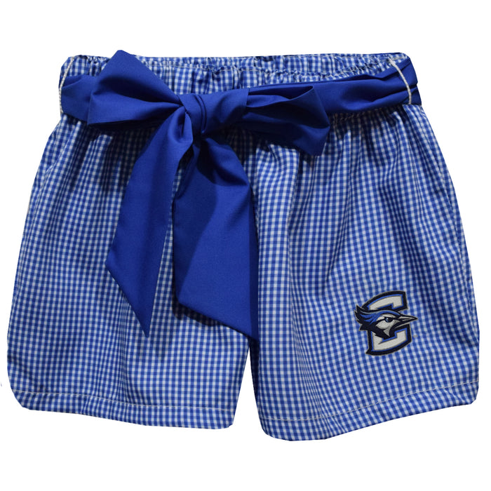 Creighton University Bluejays Embroidered Royal Gingham Girls Short with Sash