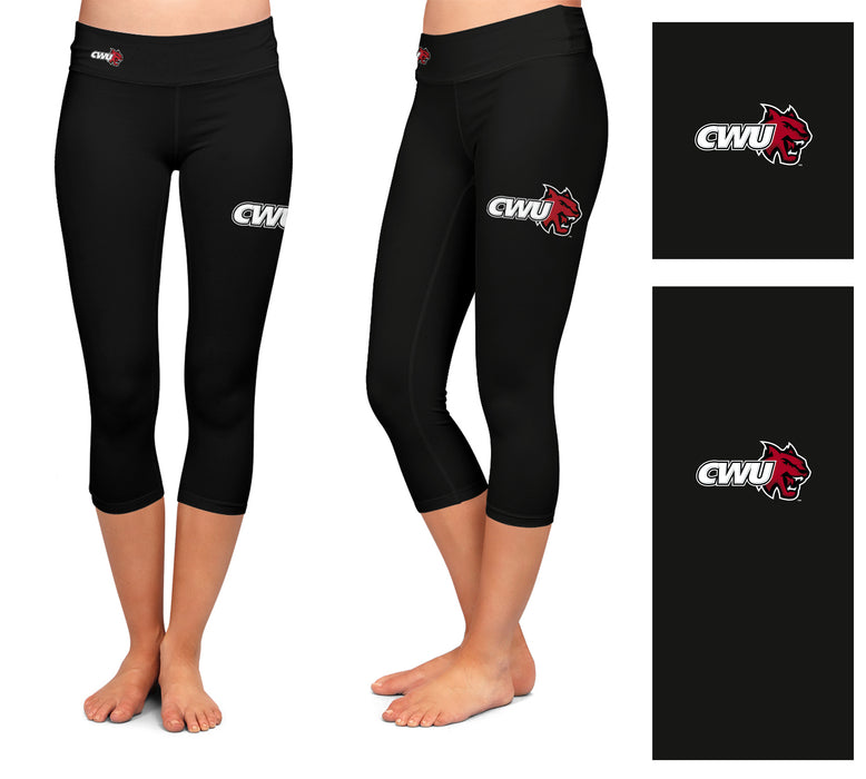 CWU Wildcats Vive La Fete Game Day Collegiate Large Logo on Thigh and Waist Women Black Capri Leggings - Vive La Fête - Online Apparel Store