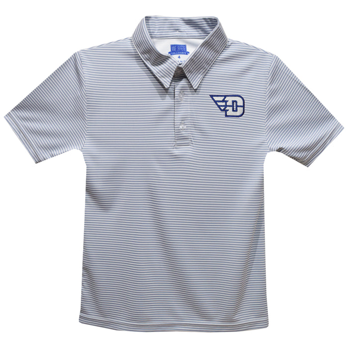 University of Dayton Flyers Embroidered Gray Stripes Short Sleeve Polo Box Shirt
