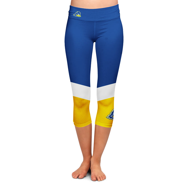 Delaware Blue Hens Vive La Fete Game Day Collegiate Ankle Color Block Girls Blue Gold Capri Leggings