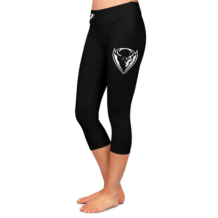 Depaul Blue Demons Vive La Fete Game Day Collegiate Large Logo on Thigh and Waist Women Black Capri Leggings - Vive La Fête - Online Apparel Store