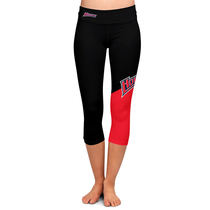 Delaware State Hornets Vive La Fete Game Day Collegiate Leg Color Block Women Black Red Capri Leggings