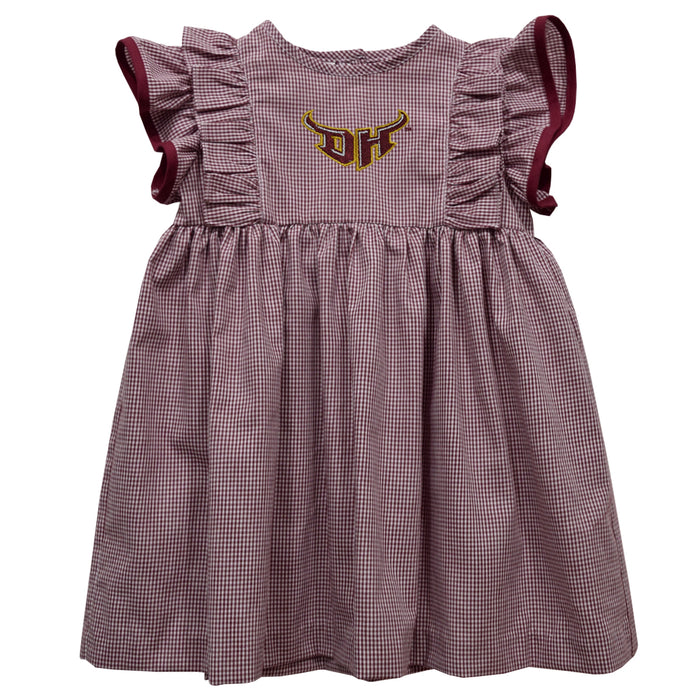 CSUDH California State Dominguez Hills Toros Embroidered Maroon Gingham Ruffle Dress