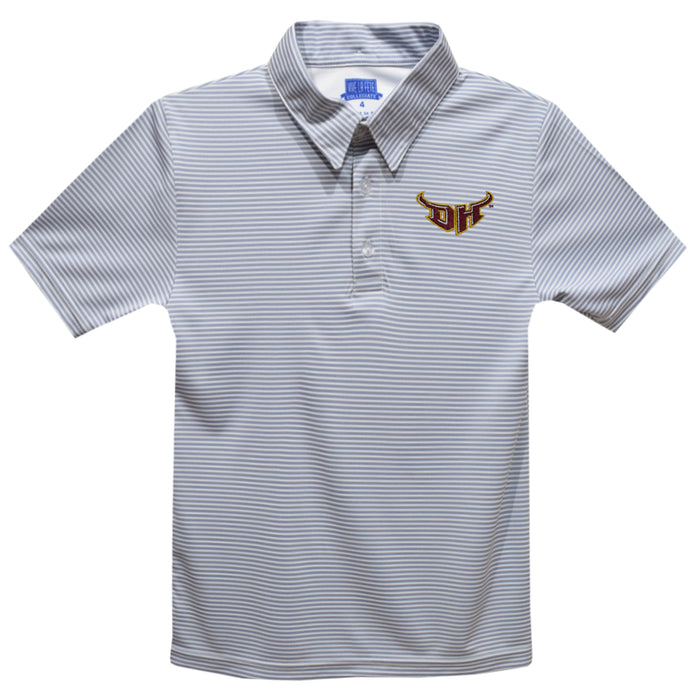 Cal State Dominguez Hills DH Toros CSUDH Embroidered Gray Stripes Short Sleeve Polo Box Shirt