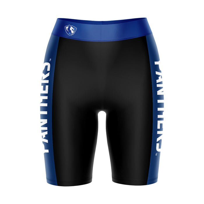 EIU Eastern Illinois University Vive La Fete Game Day Logo on Waistband and Blue Stripes Black Women Bike Short 9 Inseam