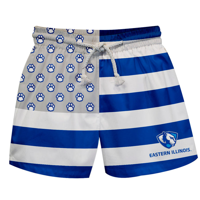 Eastern Illinois Panthers EIU Vive La Fete Game Day Blue White Gray Flag Swimtrunks V1