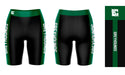 Eastern New Mexico Greyhounds Vive La Fete Game Day Logo on Waistband and Green Stripes Black Women Bike Short 9 Inseam - Vive La Fête - Online Apparel Store