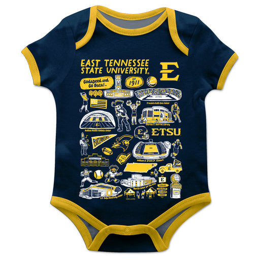 East Tennessee Buccaneers Hand Sketched Vive La Fete Impressions Artwork Infant Navy Short Sleeve Onesie Bodysuit