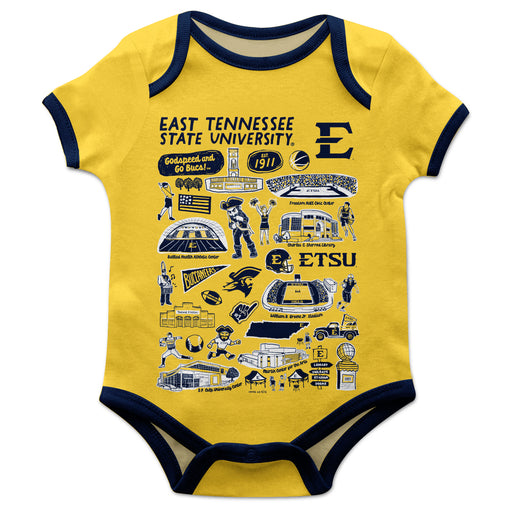 East Tennessee Buccaneers Hand Sketched Vive La Fete Impressions Artwork Infant Gold Short Sleeve Onesie Bodysuit