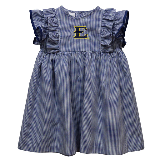 East Tennessee Buccaneers Embroidered Navy Gingham Ruffle Dress