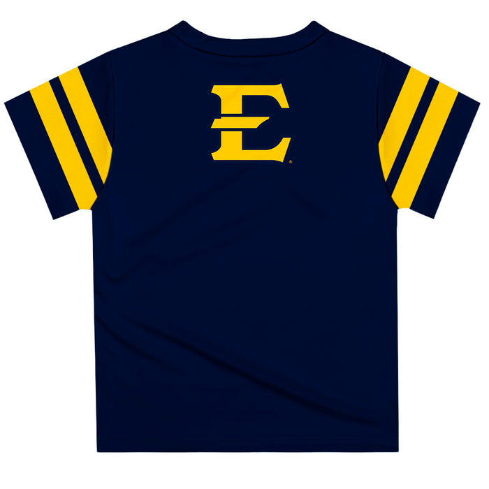 East Tennessee Buccaneers Vive La Fete Boys Game Day Blue Short Sleeve Tee with Stripes on Sleeves - Vive La Fête - Online Apparel Store