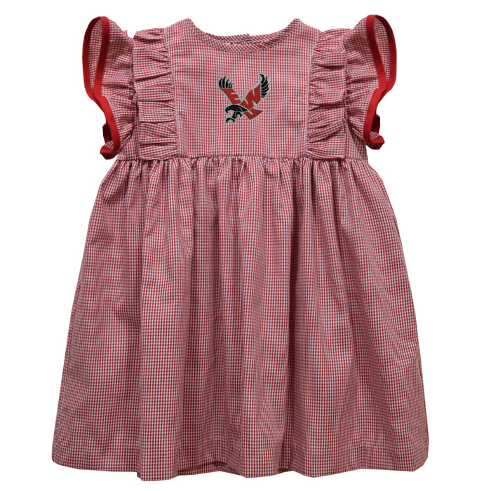 Eastern Washington University Eagles EWU Embroidered Red Gingham Ruffle Dress