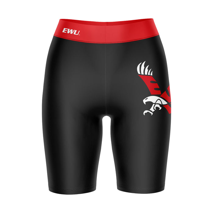 Eastern Washington Eagles EWU Vive La Fete Game Day Logo on Thigh and Waistband Black and Red Women Bike Short 9 Inseam