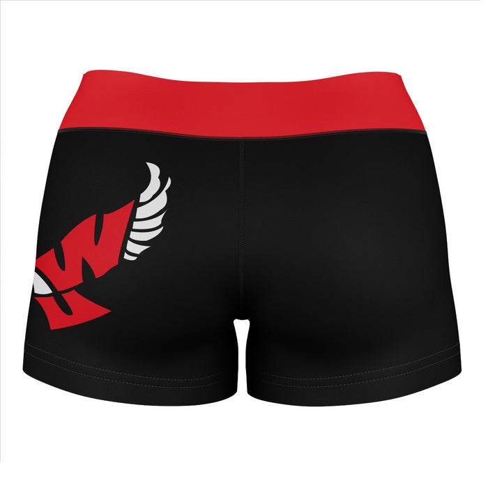 Eastern Washington Eagles EWU Vive La Fete Logo on Thigh & Waistband Black & Red Women Yoga Booty Workout Shorts 3.75 In - Vive La Fête - Online Apparel Store