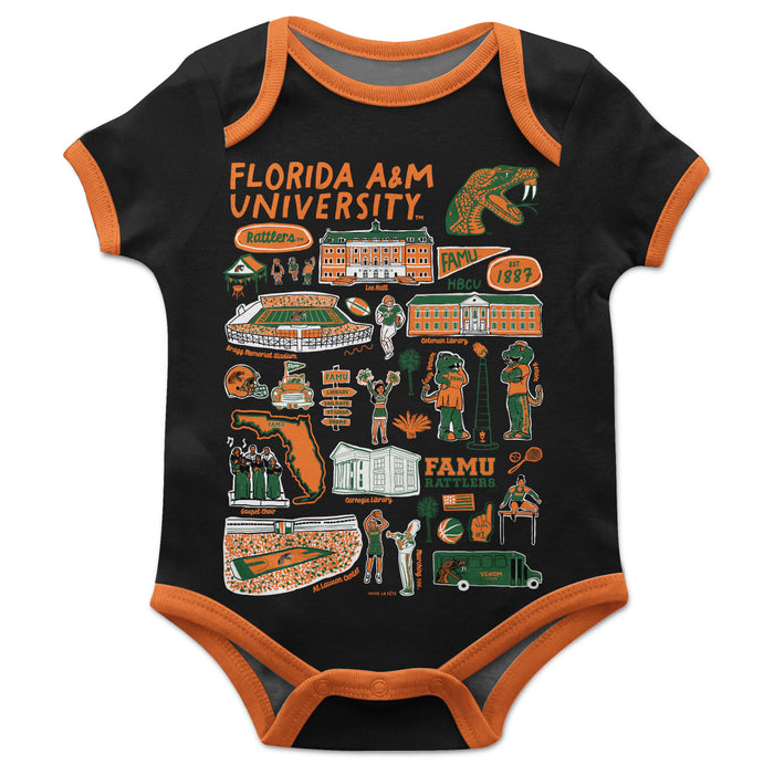 Florida A&M University Rattlers Hand Sketched Vive La Fete Impressions Artwork Infant Black Short Sleeve Onesie Bodysuit