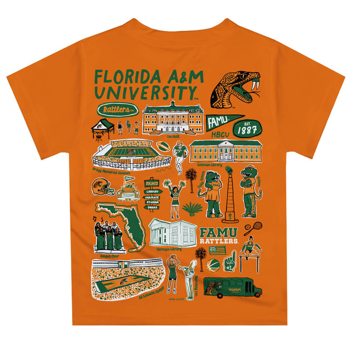 Florida A&M University Rattlers Hand Sketched Vive La Fete Impressions Artwork Boys Black Short Sleeve Tee Shirt - Vive La Fête - Online Apparel Store