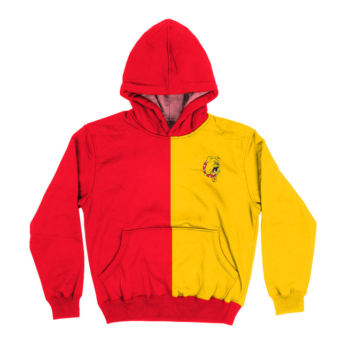 Ferris State Bulldogs Vive La Fete Color Block Womens Red Gold Fleece Long Sleeve Hoodie V2