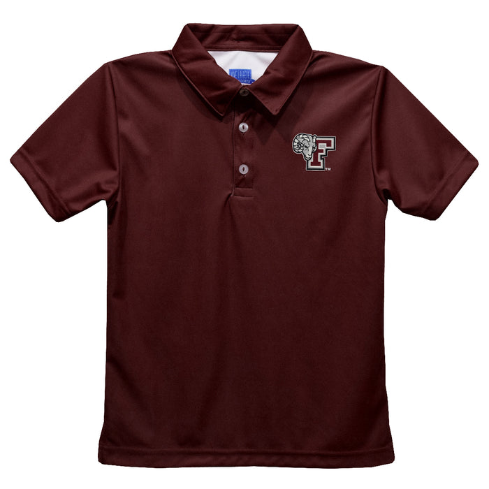 Fordham Rams Embroidered Maroon Short Sleeve Polo Box Shirt