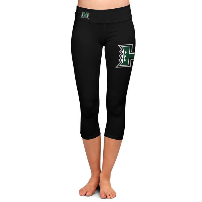 Hawaii Warriors Vive La Fete Game Day Collegiate Large Logo on Thigh and Waist Women Black Capri Leggings