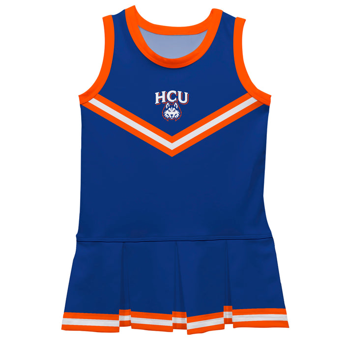 HCU Houston Christian Huskies Vive La Fete Game Day Blue Sleeveless Cheerleader Dress