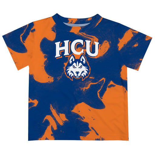 HCU Houston Christian Huskies Vive La Fete Marble Boys Game Day Blue Short Sleeve Tee