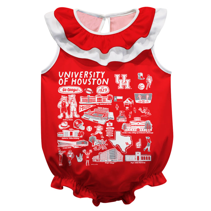 University of Houston Cougars  Red Hand Sketched Vive La Fete Impressions Artwork Sleeveless Ruffle Onesie Bodysuit