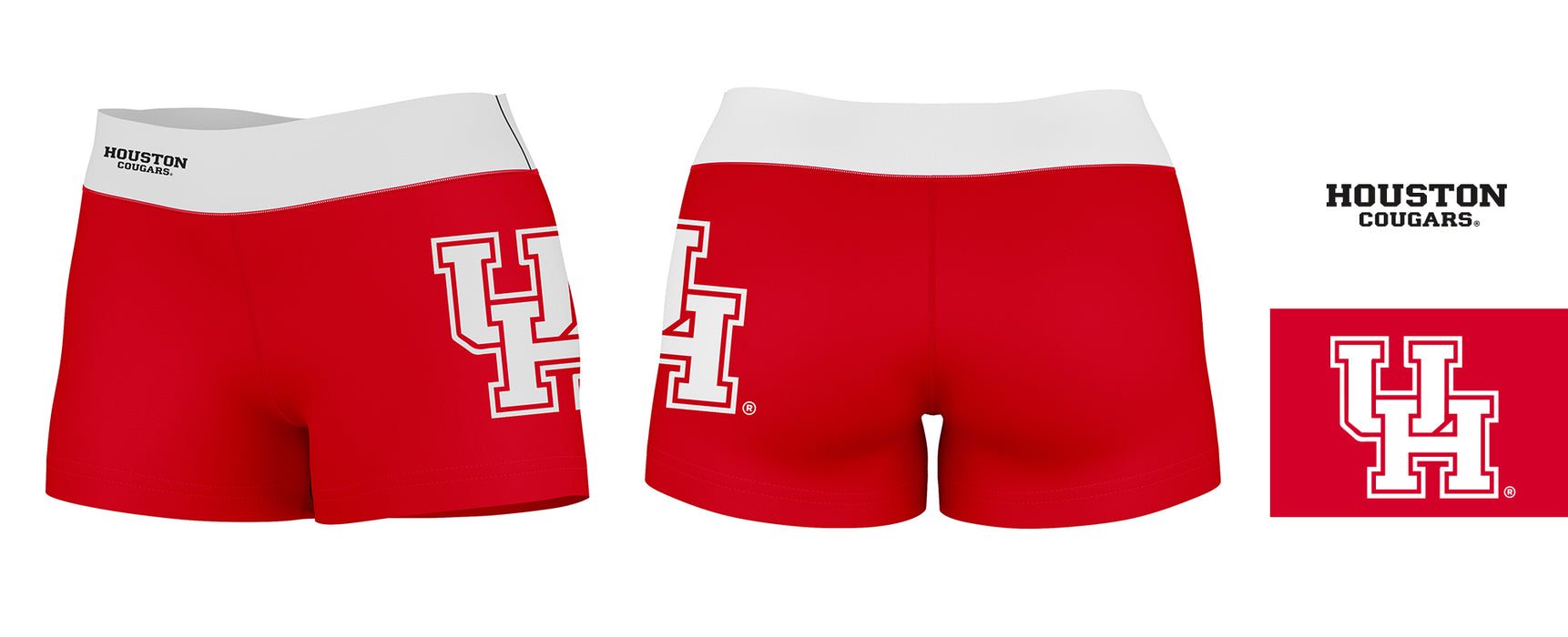 Houston Cougars Vive La Fete Logo on Thigh & Waistband Red White Women Yoga Booty Workout Shorts 3.75 Inseam - Vive La Fête - Online Apparel Store